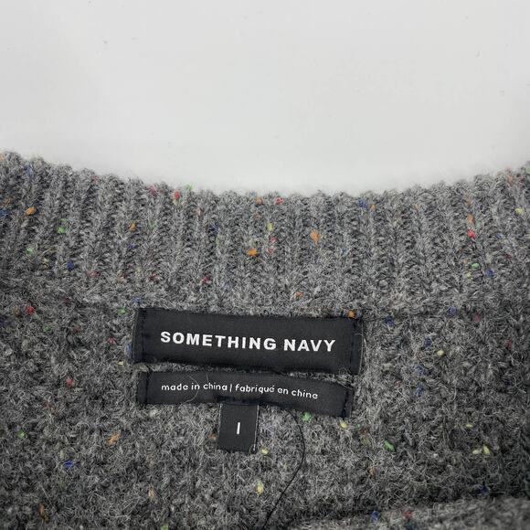 NWOT SOMETHING NAVY Grey Jewel Deco Cable Sweater Womens Siz L Knit Top Crew - Picture 4 of 7